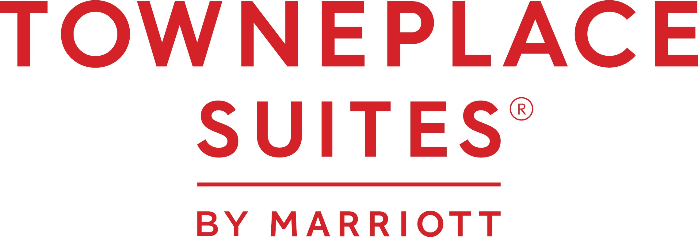 Red sans serif letters saying Townplace Suites by Marriott