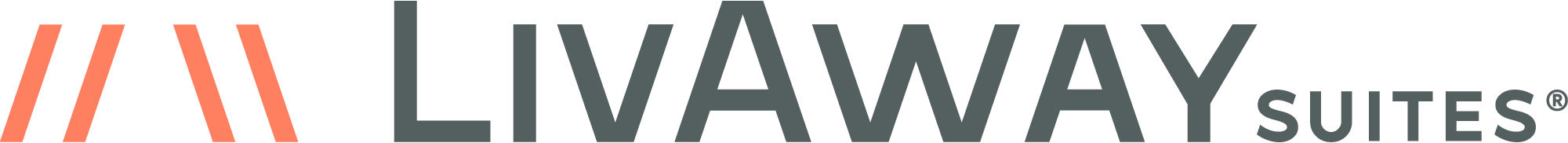 two forward slashes, two back slashes and words LivAway Suitees